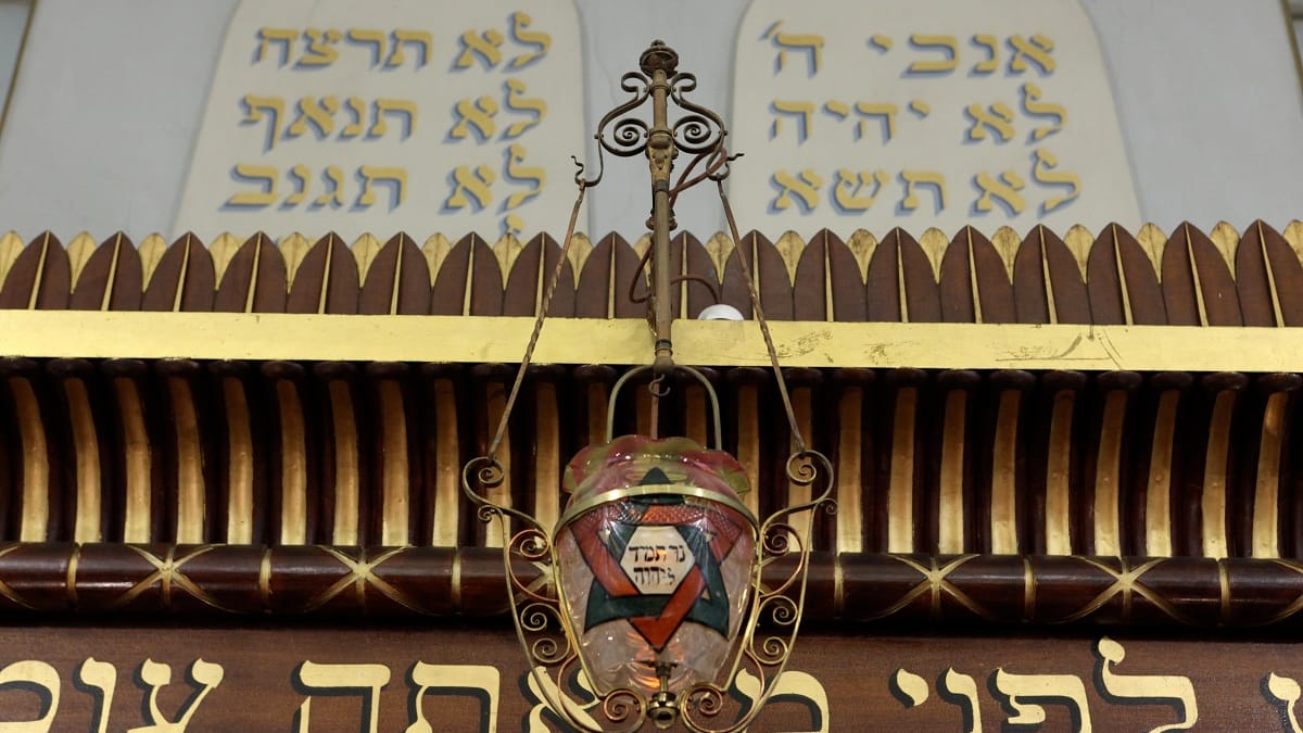 Detail of a menorah inside the Hobart Synagogue